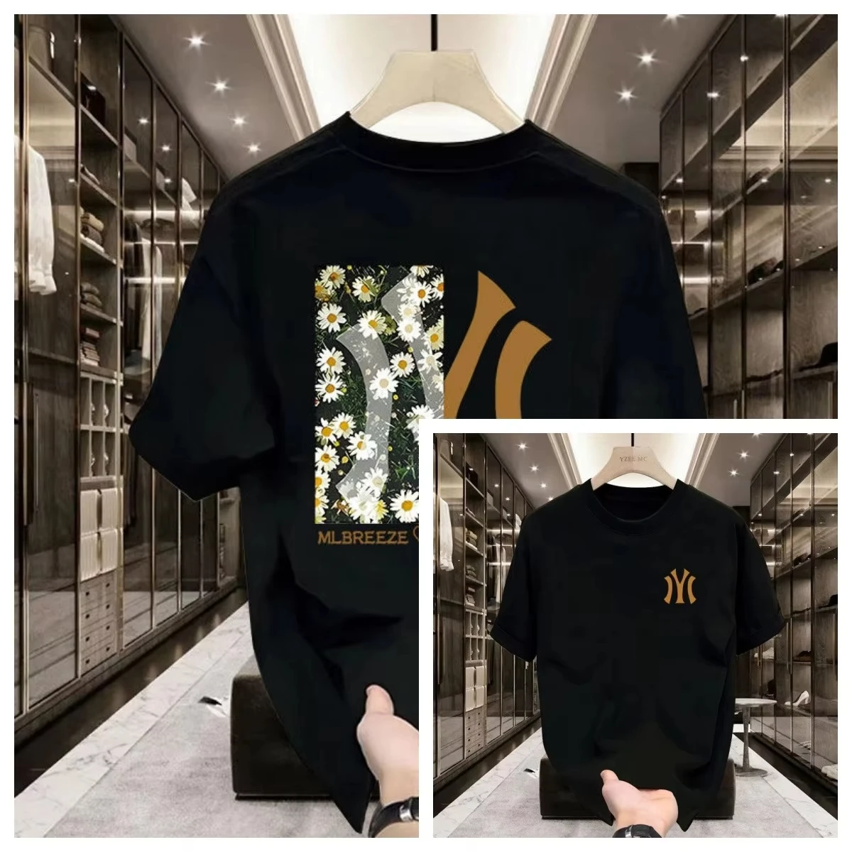 Męski t-shirt z bawełny z okrągłym dekoltem Czarny