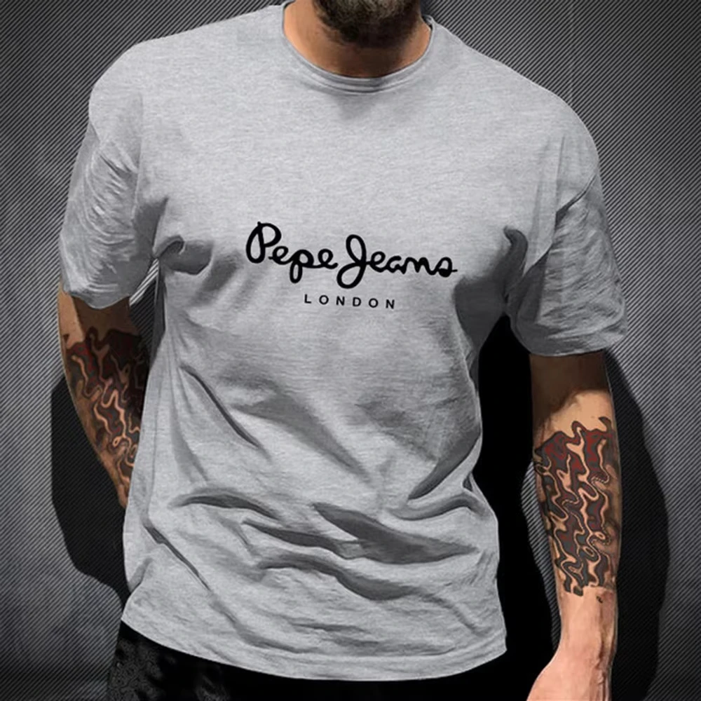 Męski t-shirt z krótkim rękawem 100% bawełna w stylu streetwear Szary