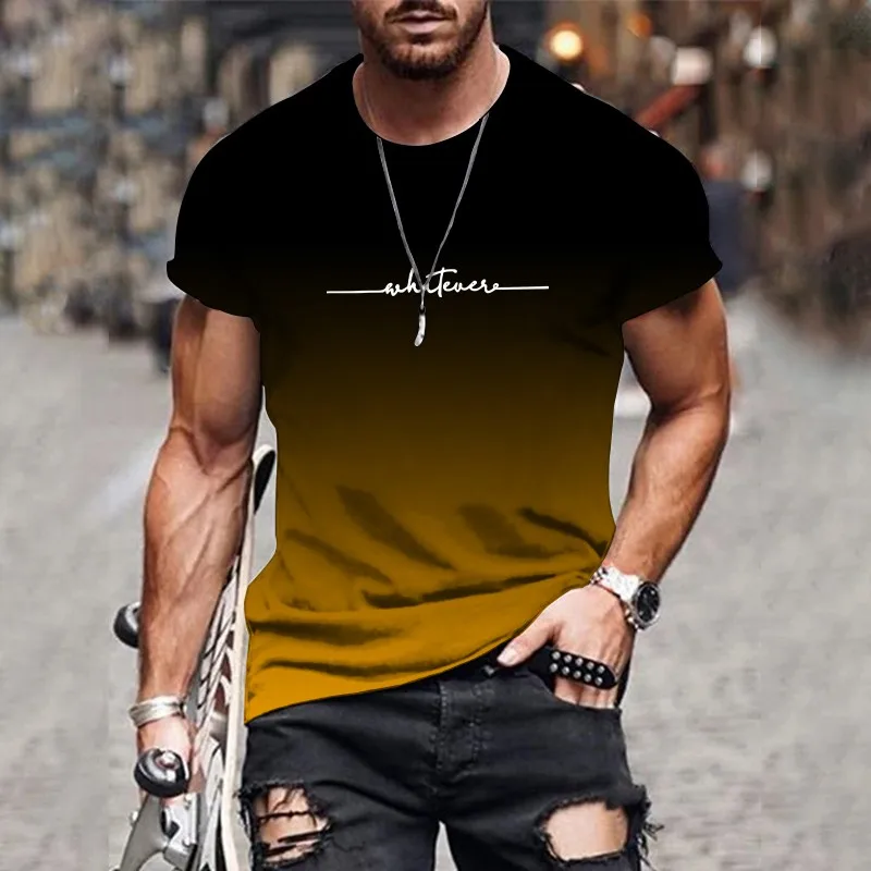Męski t-shirt z gradientowym nadrukiem i okrągłym dekoltem Dxh92kft