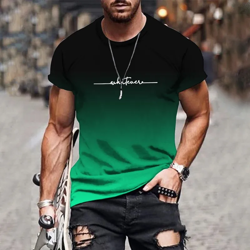Męski t-shirt z gradientowym nadrukiem i okrągłym dekoltem Dxh92kfu