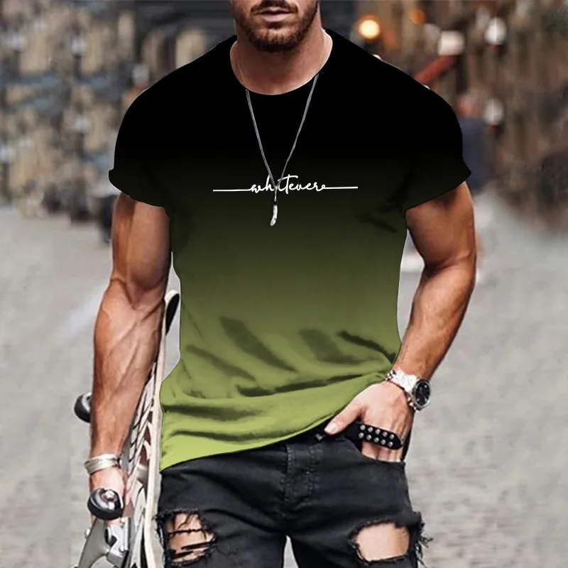 Męski t-shirt z gradientowym nadrukiem i okrągłym dekoltem Dxh92kfv