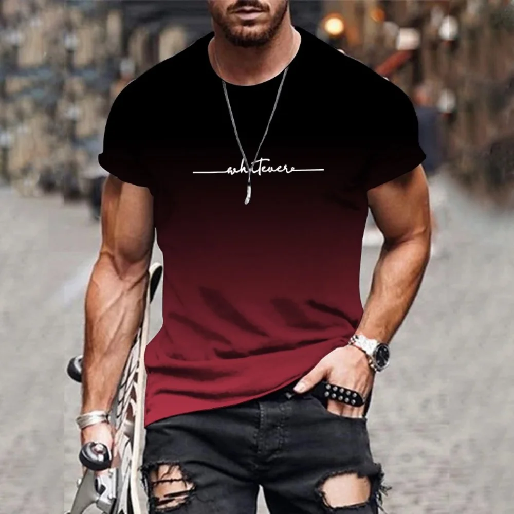 Męski t-shirt z gradientowym nadrukiem i okrągłym dekoltem Dxh92kfx