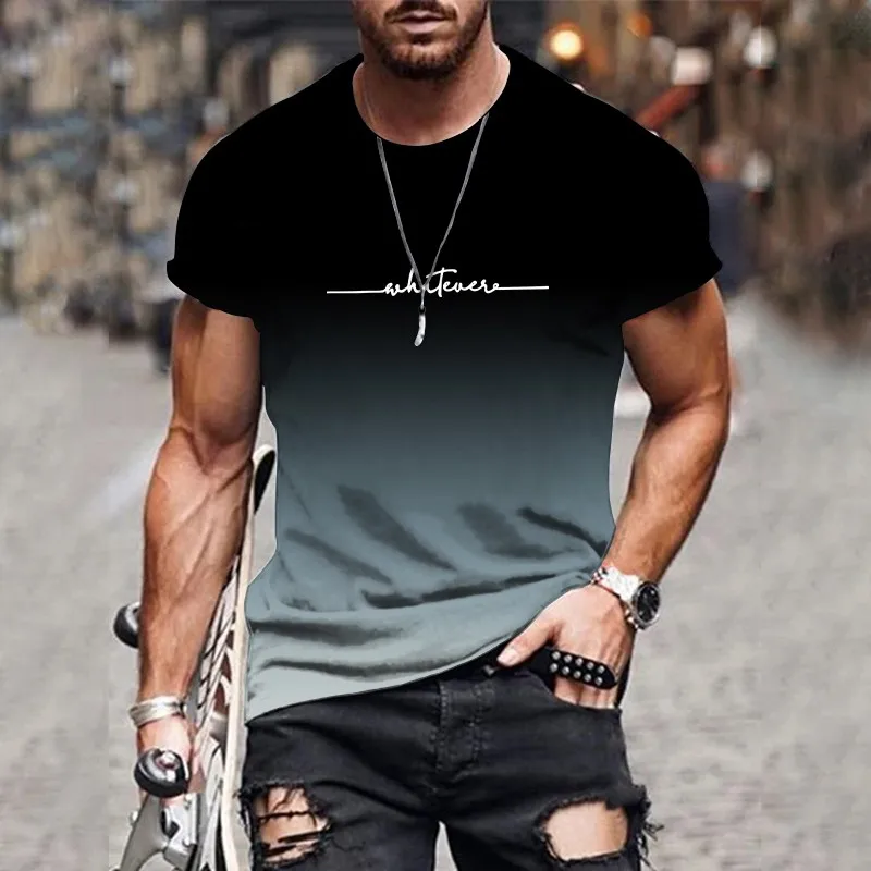 Męski t-shirt z gradientowym nadrukiem i okrągłym dekoltem Dxh92kfy