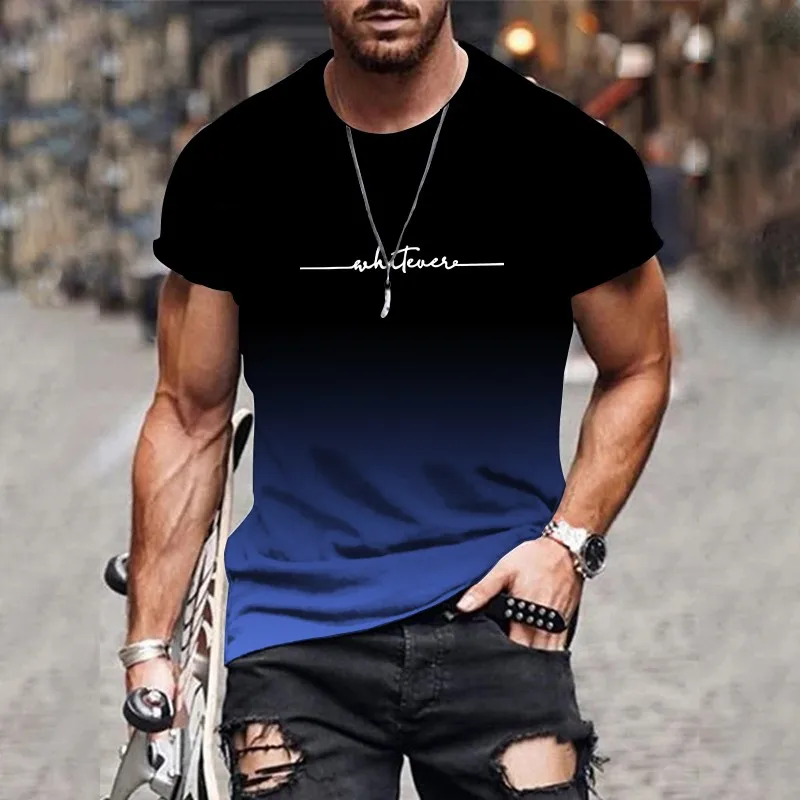 Męski t-shirt z gradientowym nadrukiem i okrągłym dekoltem Dxh92kfz