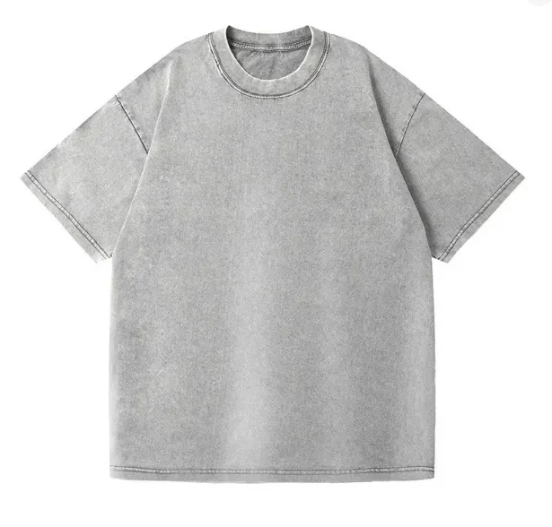Męski t-shirt z grubej bawełny 350 g, sprany styl vintage Jak na zdjęciu