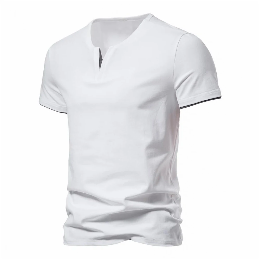 Męski t-shirt henley z dekoltem V Biały