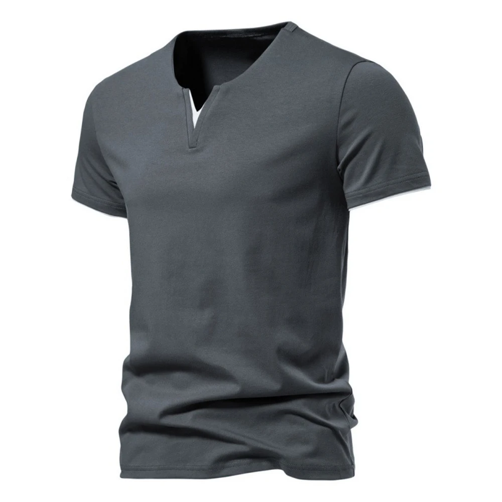 Męski t-shirt henley z dekoltem V Ciemnoszary