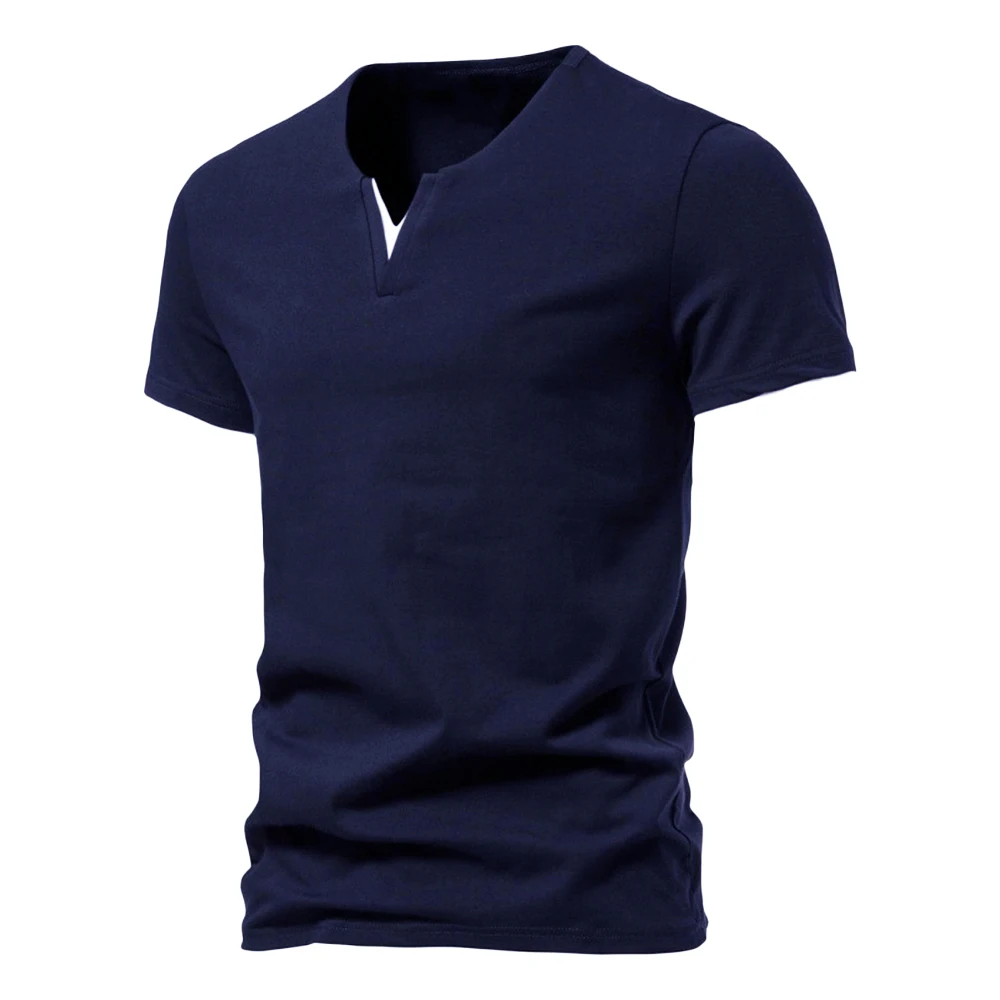 Męski t-shirt henley z dekoltem V Granatowy