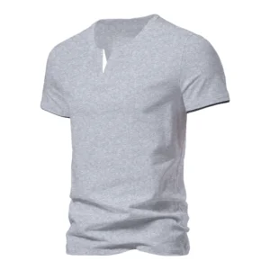 Męski t-shirt henley z dekoltem V Jasnoszary