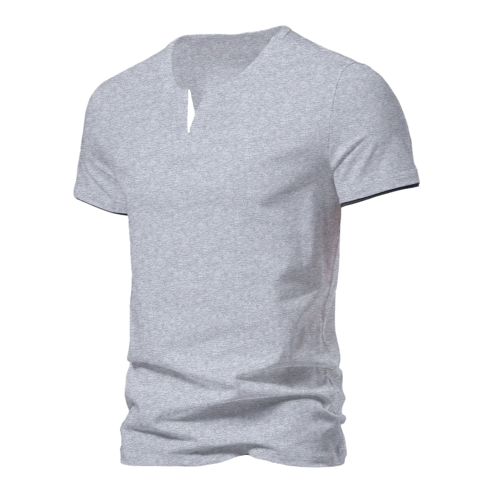 Męski t-shirt henley z dekoltem V Jasnoszary