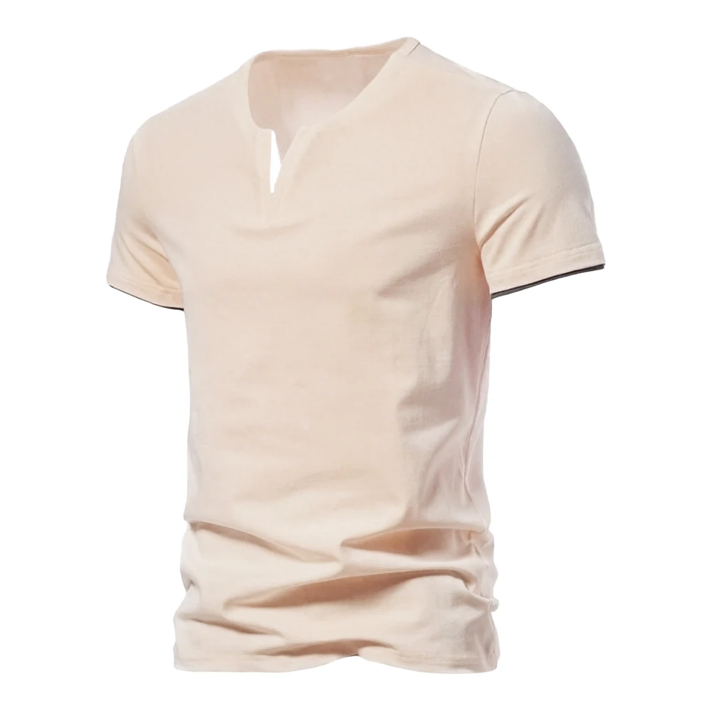 Męski t-shirt henley z dekoltem V Khaki