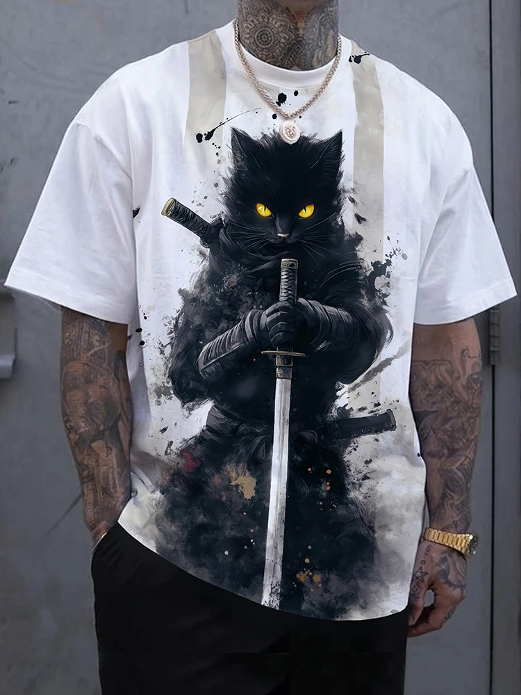 Męski t-shirt z nadrukiem 3D wilka w stylu retro T1 0728 005