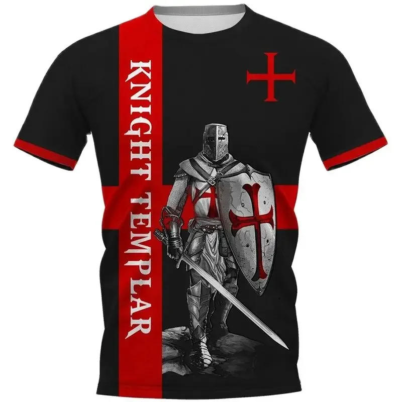 Męski t-shirt oversize z nadrukiem 3D rycerze templariusze Zsy23081801