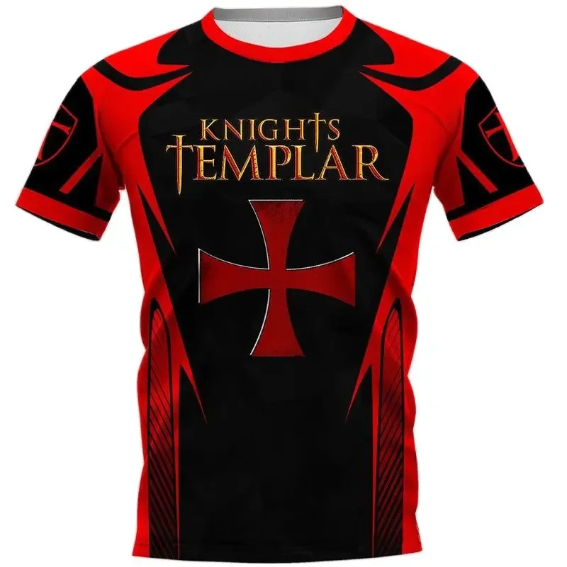 Męski t-shirt oversize z nadrukiem 3D rycerze templariusze Zsy23081802