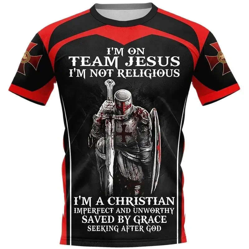 Męski t-shirt oversize z nadrukiem 3D rycerze templariusze Zsy23081803