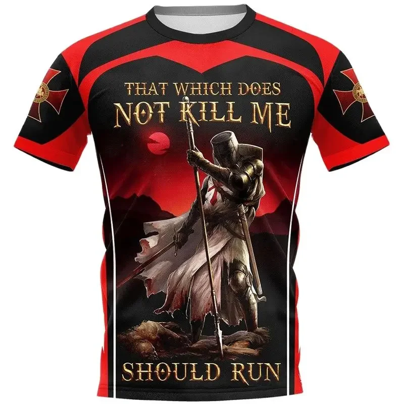 Męski t-shirt oversize z nadrukiem 3D rycerze templariusze Zsy23081804