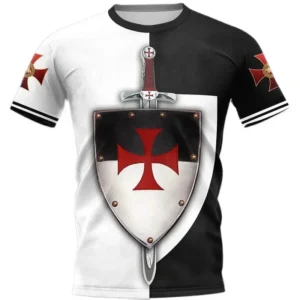 Męski t-shirt oversize z nadrukiem 3D rycerze templariusze Zsy23081805