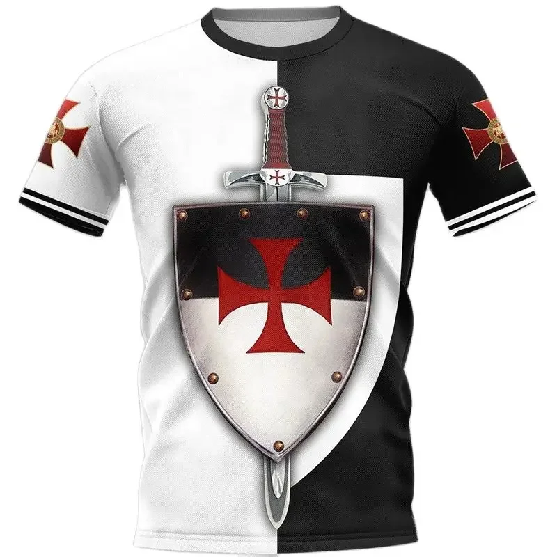 Męski t-shirt oversize z nadrukiem 3D rycerze templariusze Zsy23081805