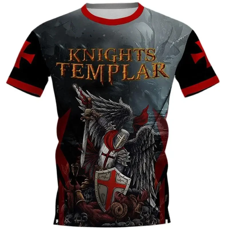 Męski t-shirt oversize z nadrukiem 3D rycerze templariusze Zsy23081807