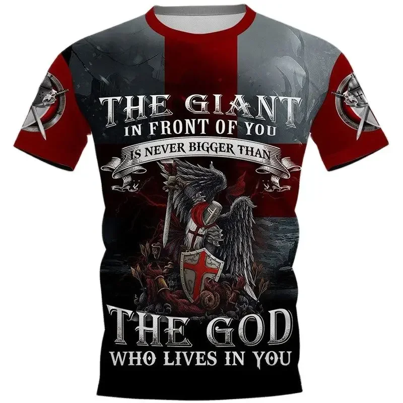 Męski t-shirt oversize z nadrukiem 3D rycerze templariusze Zsy23081808