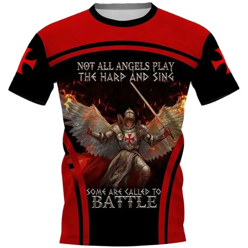 Męski t-shirt oversize z nadrukiem 3D rycerze templariusze Zsy23081809