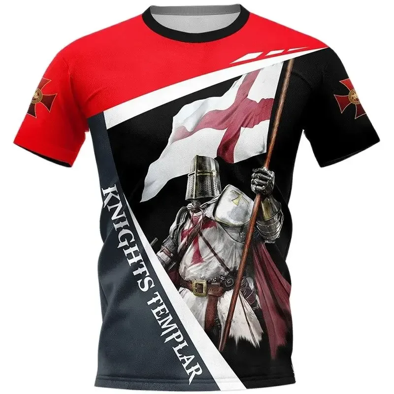 Męski t-shirt oversize z nadrukiem 3D rycerze templariusze Zsy23081810