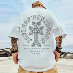 Męski t-shirt oversize z nadrukiem krzyża luźny krój M-8XL Biały
