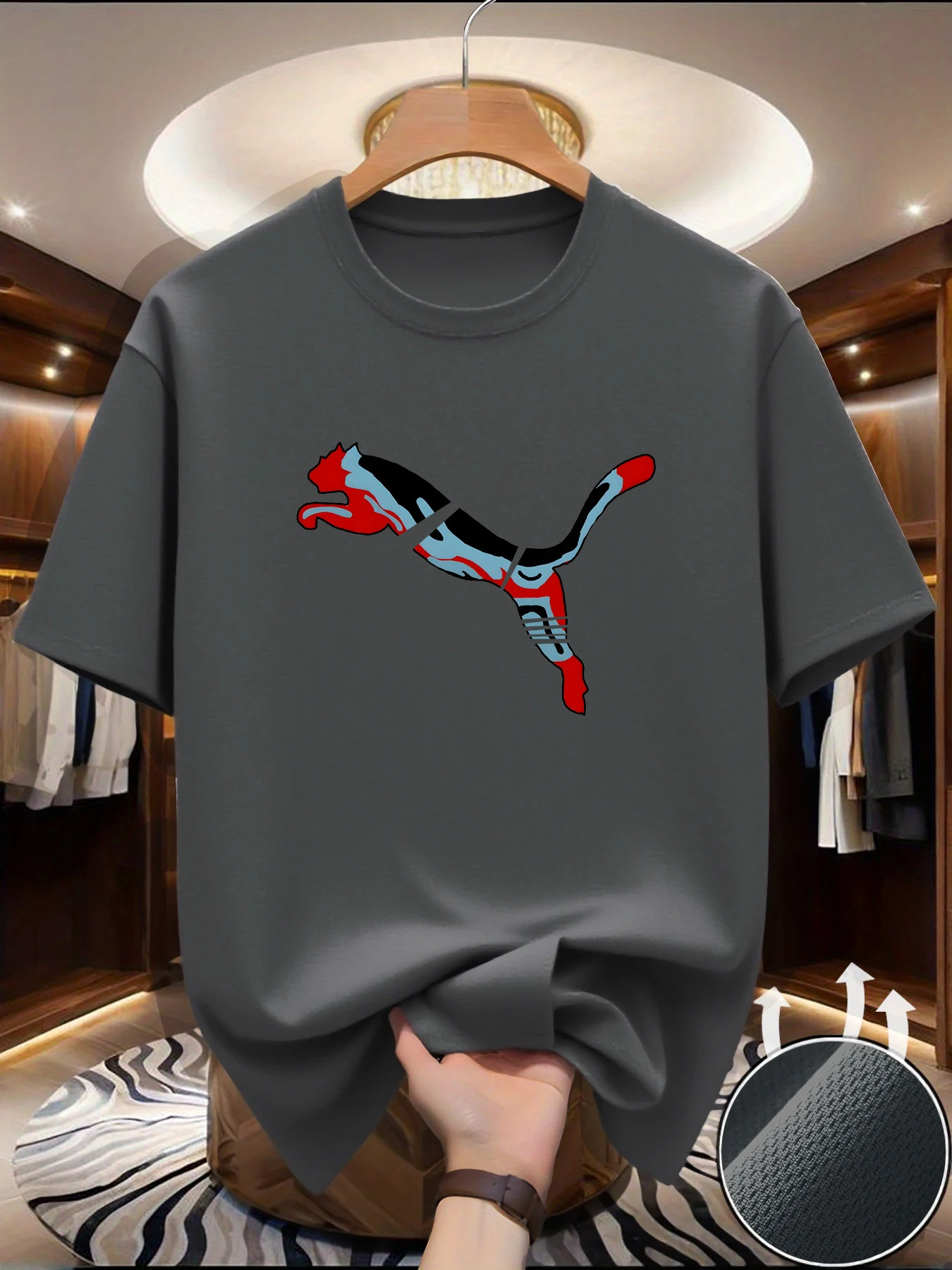 Męski t-shirt siatkowy szybkoschnący z nadrukiem Dark