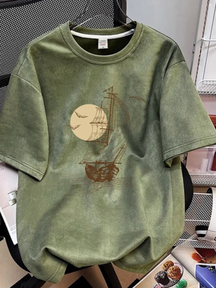Męski t-shirt z dekoltem typu crew neck w stylu Y2K streetwear Zielony