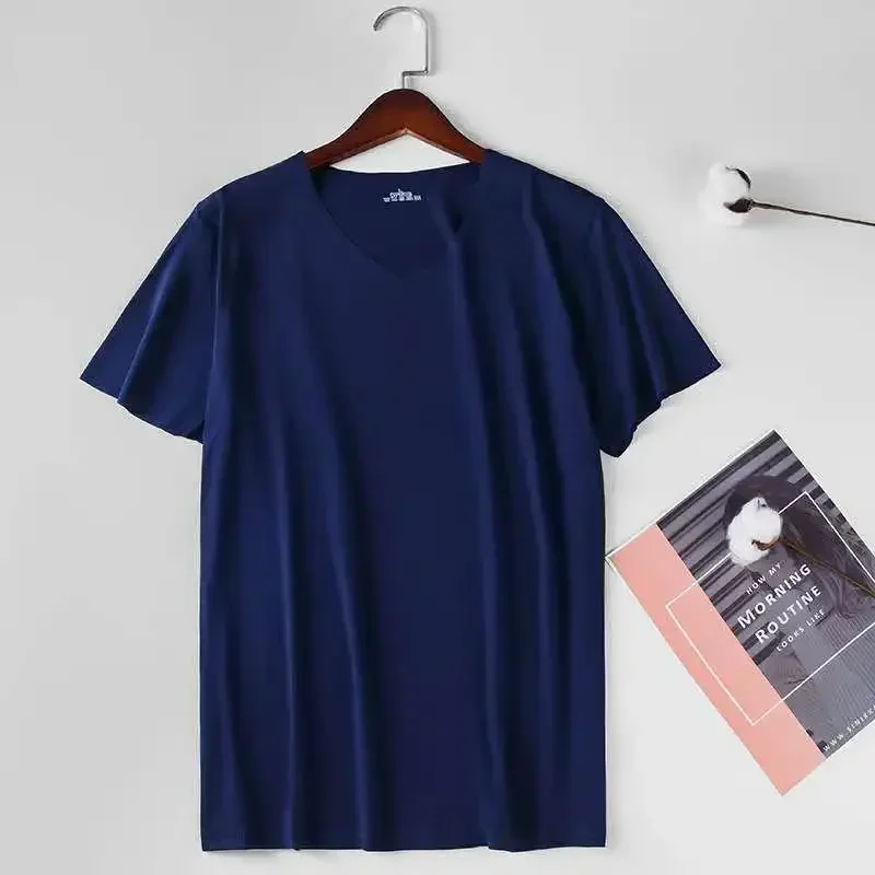 Męski t-shirt z dekoltem V z chłodzącej dzianiny Niebieski