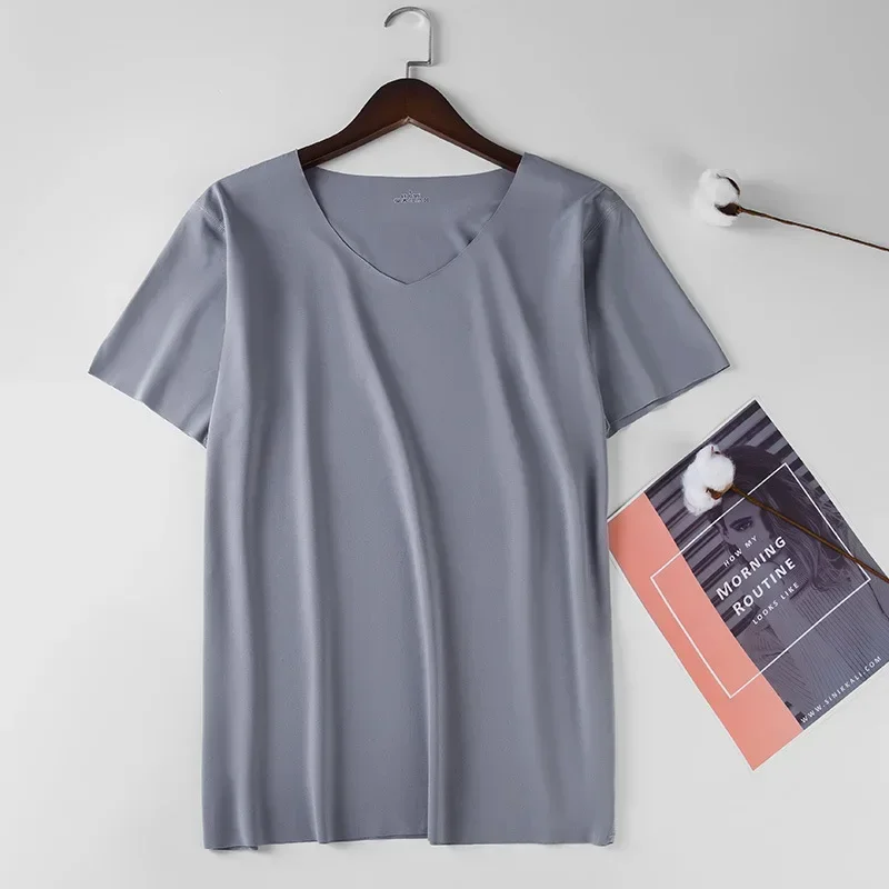 Męski t-shirt z dekoltem V z chłodzącej dzianiny Szary