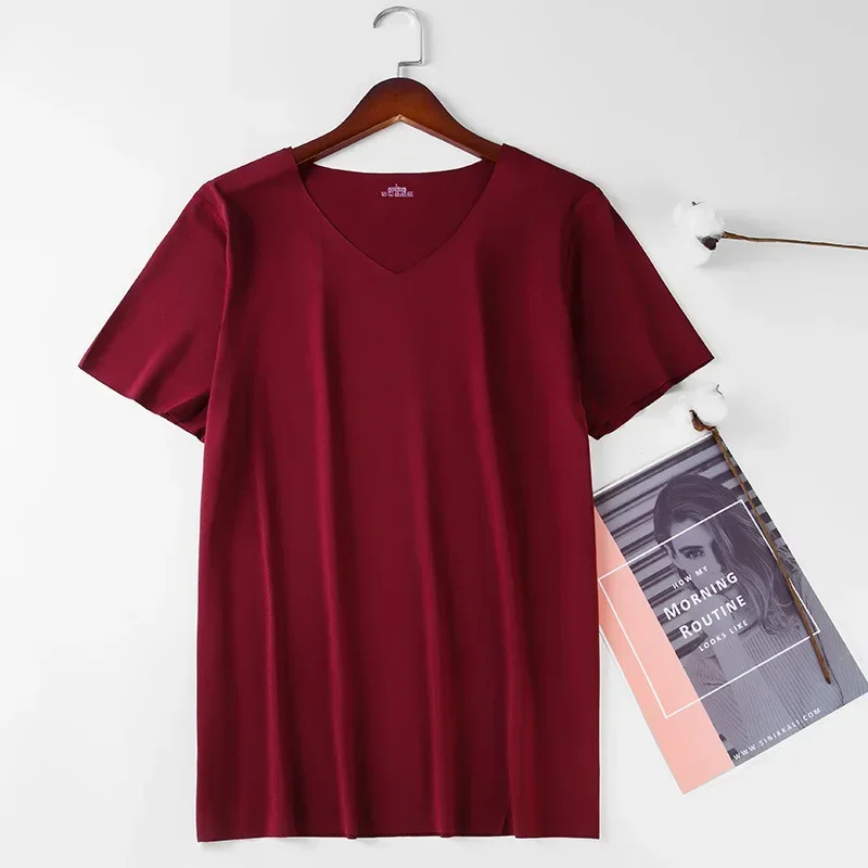 Męski t-shirt z dekoltem V z chłodzącej dzianiny Czerwony