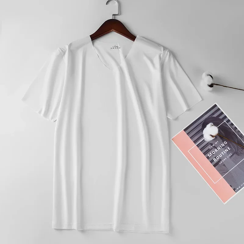 Męski t-shirt z dekoltem V z chłodzącej dzianiny Biały