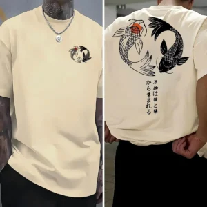 Męski bawełniany T-shirt z japońskim wzorem koi 2