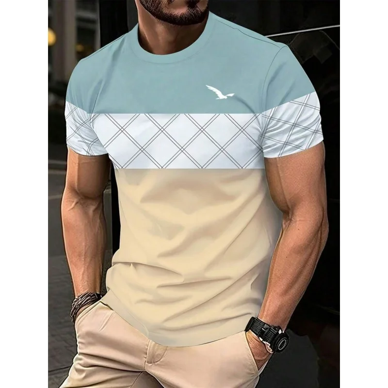 Męski T-shirt z nadrukiem 3D w kolorowe geometryczne paski Tshirt ysy48551