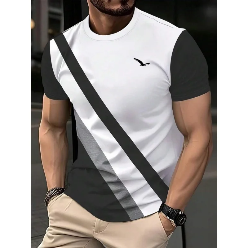 Męski T-shirt z nadrukiem 3D w kolorowe geometryczne paski Tshirt ysy48552