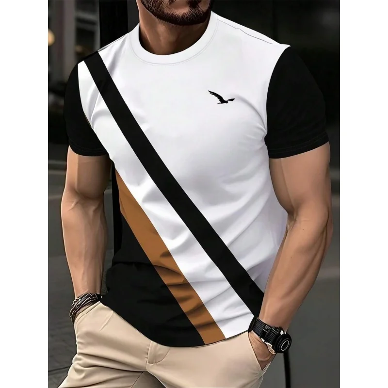 Męski T-shirt z nadrukiem 3D w kolorowe geometryczne paski Tshirt ysy48554