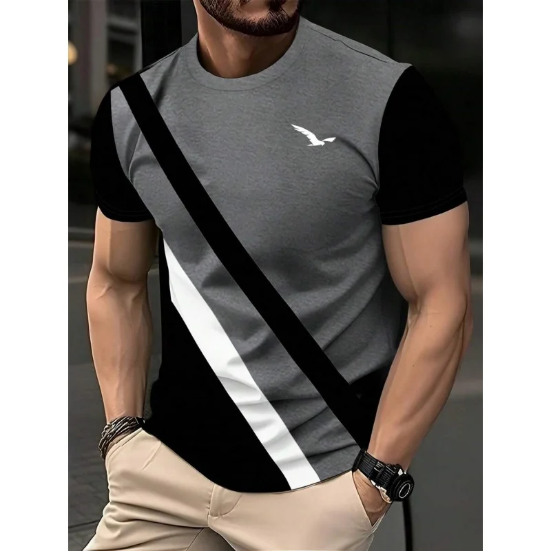 Męski T-shirt z nadrukiem 3D w kolorowe geometryczne paski Tshirt ysy48555