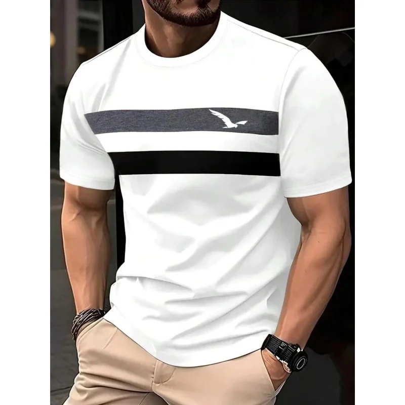 Męski T-shirt z nadrukiem 3D w kolorowe geometryczne paski Tshirt ysy48556