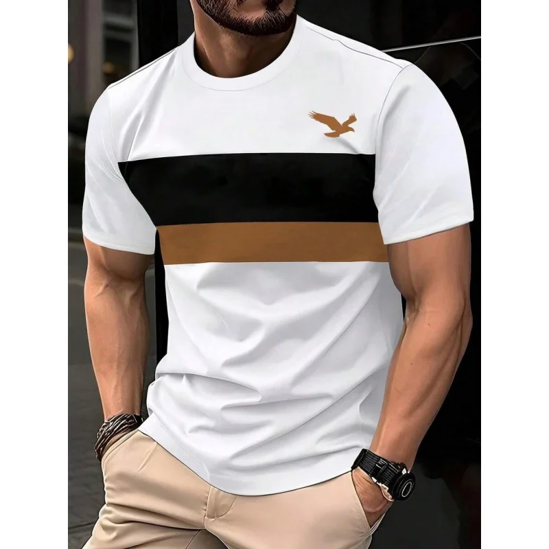 Męski T-shirt z nadrukiem 3D w kolorowe geometryczne paski Tshirt ysy48557
