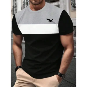 Męski T-shirt z nadrukiem 3D w kolorowe geometryczne paski Tshirt ysy48559