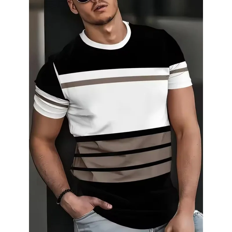 Męski T-shirt z nadrukiem 3D w kolorowe geometryczne paski Tshirt ysy48565