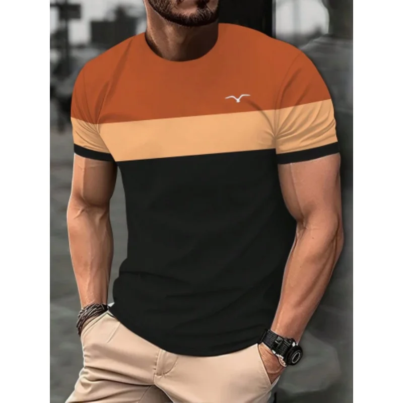 Męski T-shirt z nadrukiem 3D w kolorowe geometryczne paski Tshirt ysy48566