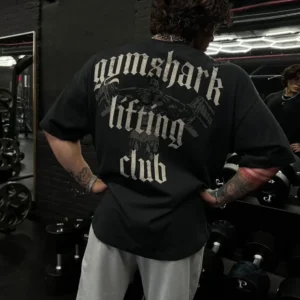 Męski t-shirt sportowy oversize z nadrukiem rekina 3