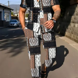 Męski zestaw koszula i spodnie geometryczny wzór casual B95tzzx258201033e