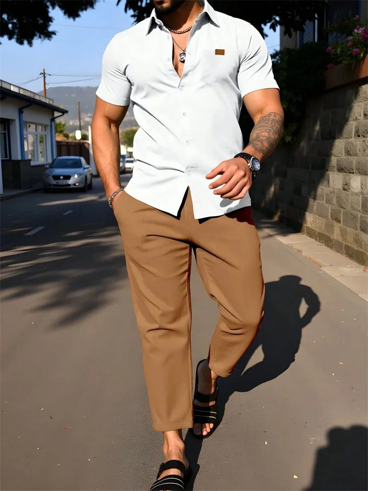 Męski zestaw koszula i spodnie geometryczny wzór casual B95tzzx258201033e8