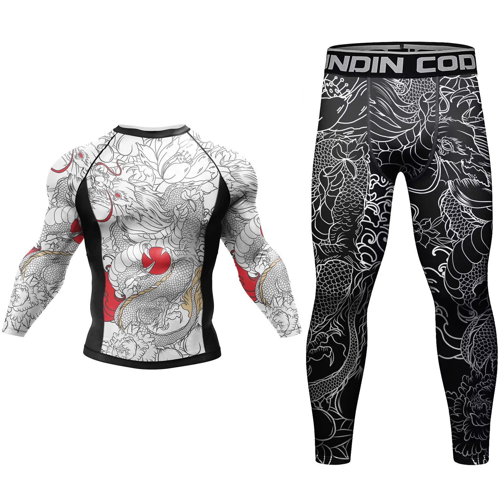 Męski zestaw sportowy do MMA i BJJ rashguard z legginsami i szortami 2 in1 long set