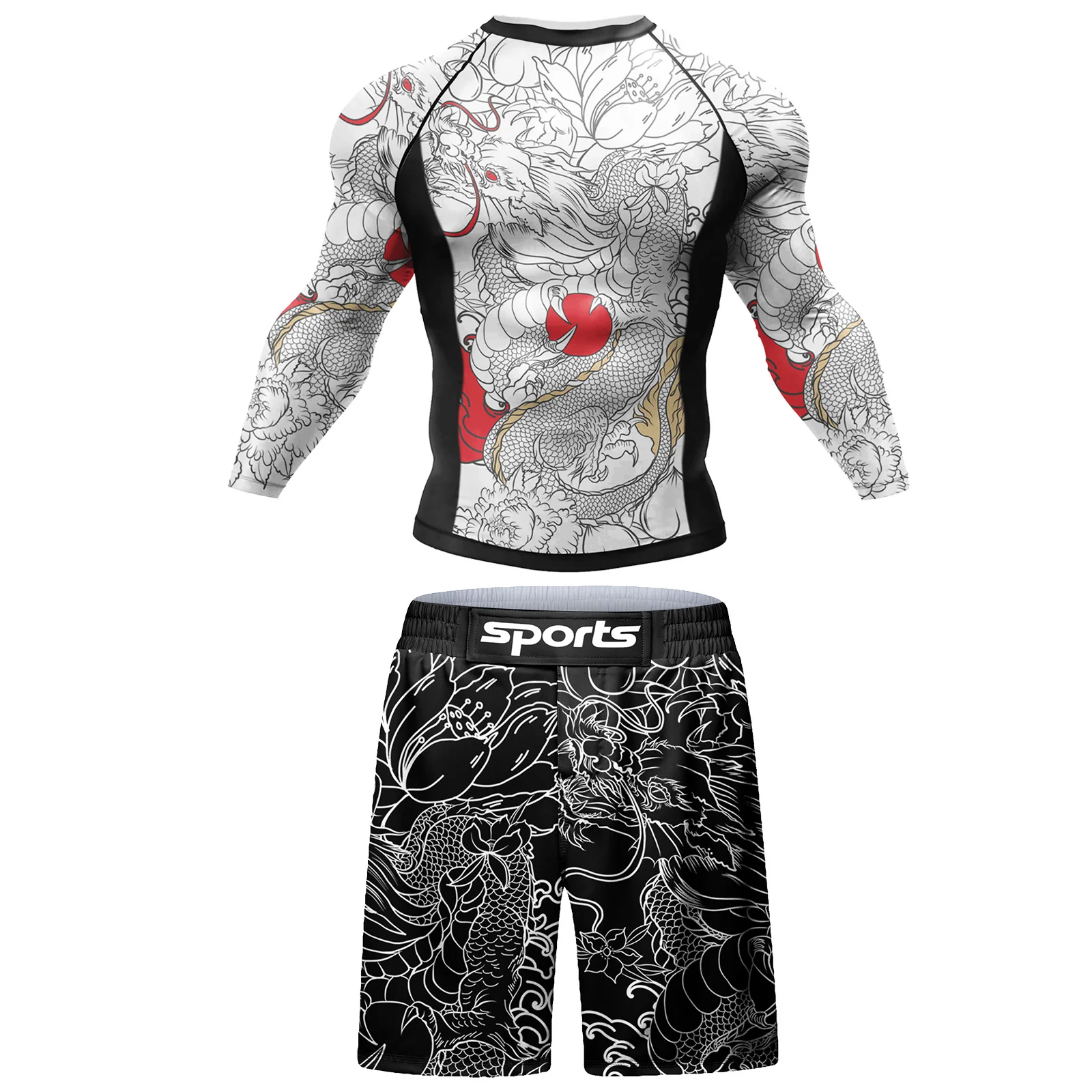 Męski zestaw sportowy do MMA i BJJ rashguard z legginsami i szortami Long shirts shorts