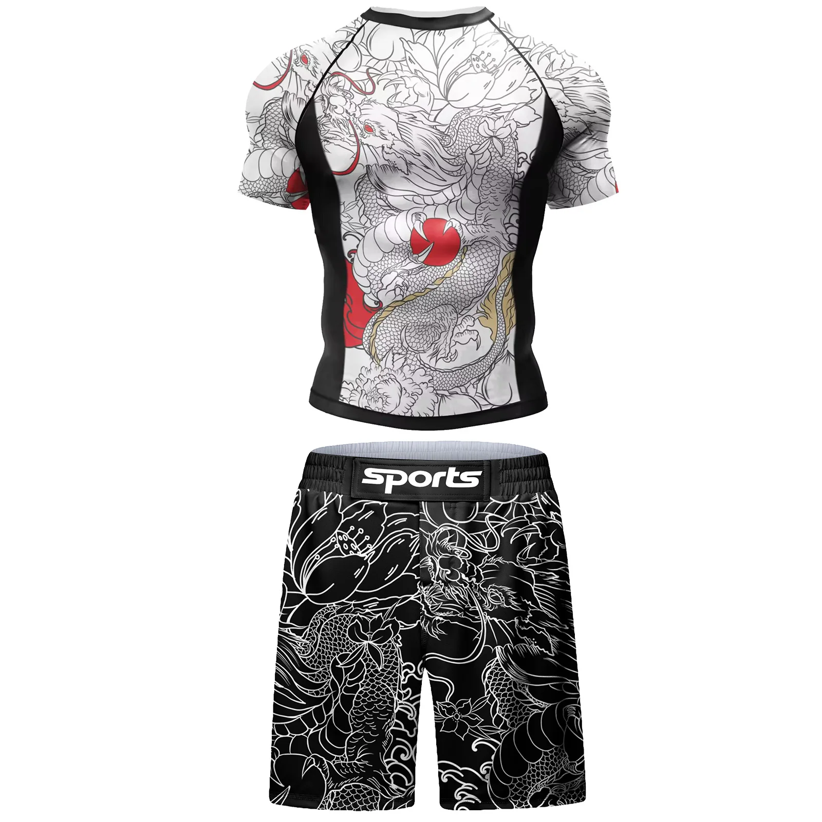 Męski zestaw sportowy do MMA i BJJ rashguard z legginsami i szortami Short shirts shorts