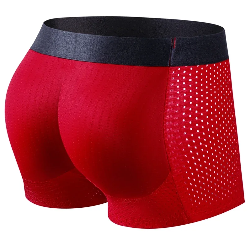 Męskie bokserki push-up z siateczki z wkładkami modelującymi Jm467red